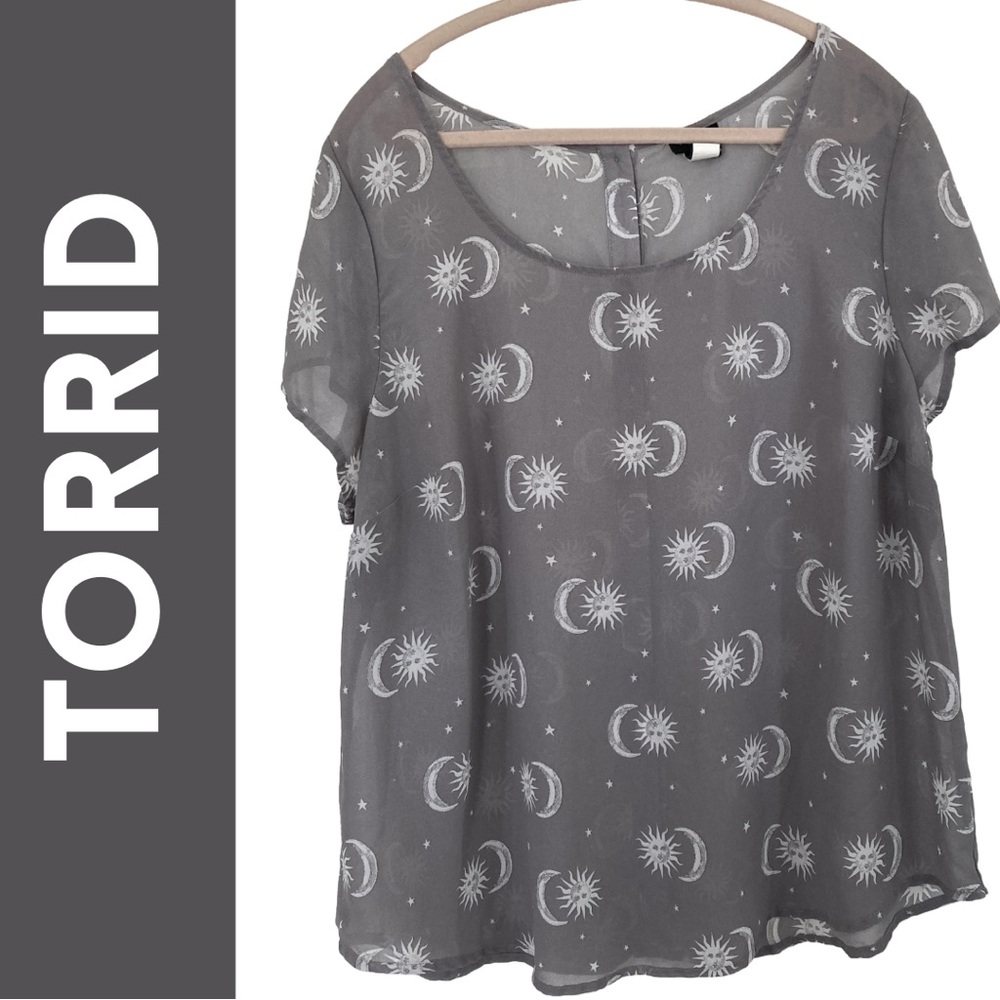 Torrid Gray Celestial Sun and Moon Semi-Sheer Blouse – Size 1X
